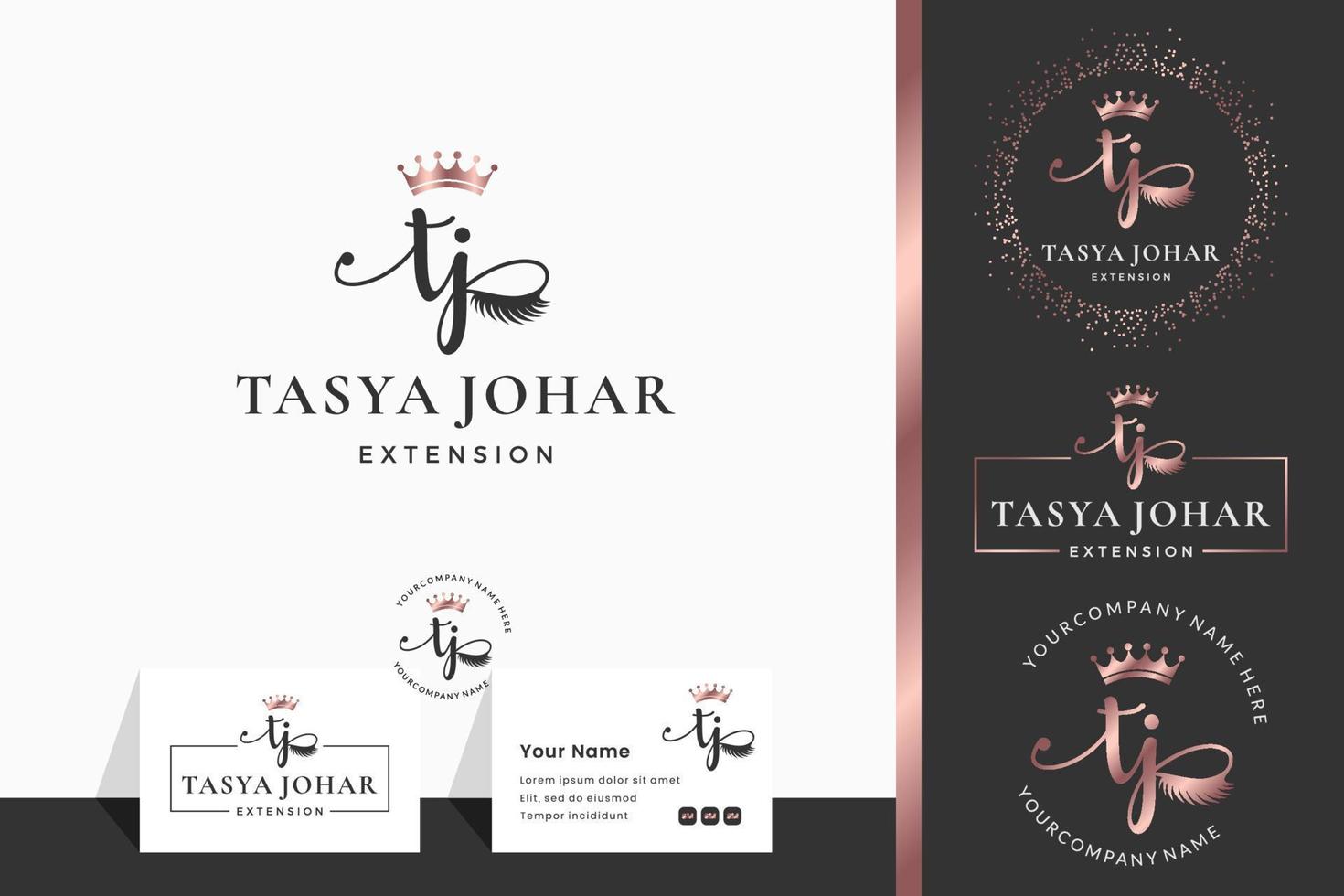 Initial letter TJ T lash, Eyebrow, Lashes, eyelash extension logo design collection for Branding vector