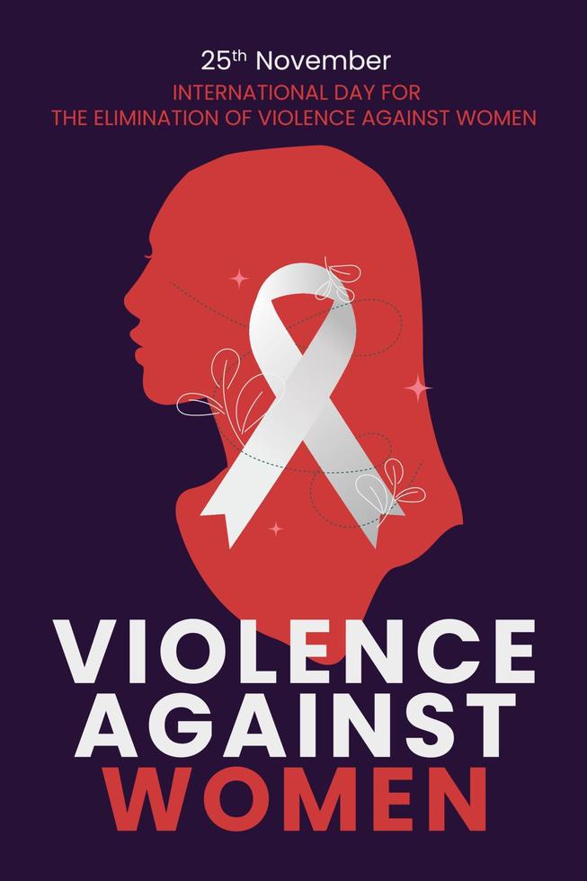 International day for the elimination of Violence Against Women on silhouette of woman with the white ribbon. vector