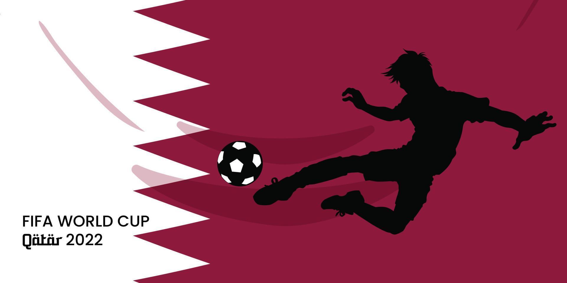 copa mundial de la fifa con jugador de fútbol en la bandera de qatar. organización internacional de fútbol en qatar. vector