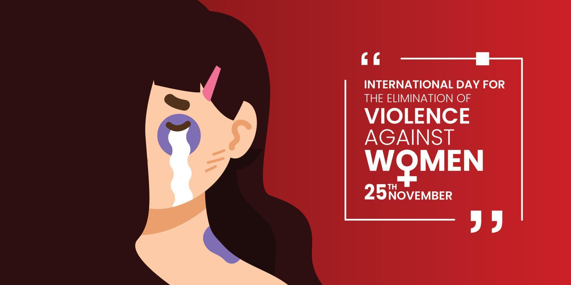 día internacional para la eliminación de la violencia contra la mujer con espacio de copia, símbolo de mujer y silueta de niña llorona sobre fondo rojo. vector