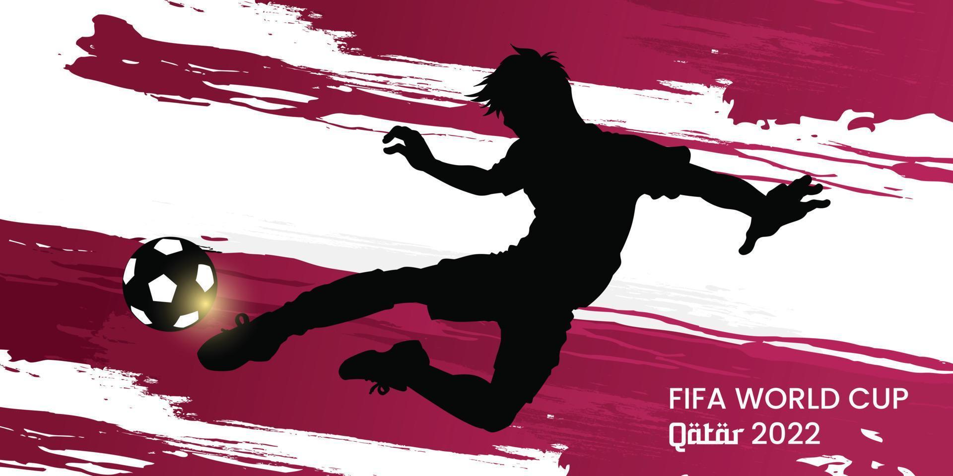 copa mundial de la fifa con jugador de fútbol en la bandera de qatar. organización internacional de fútbol en qatar. vector