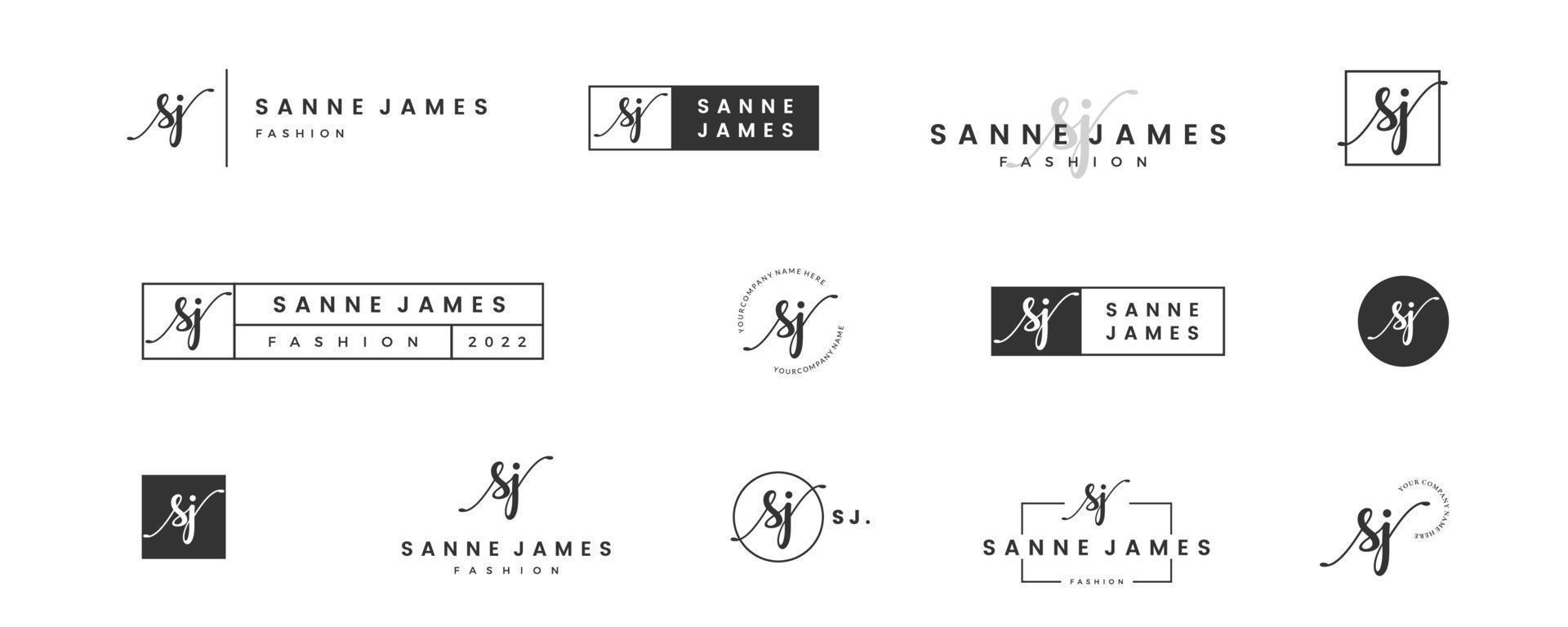 Initial simple letter SJ S logo monogram on black for beauty, fashion, photography design collection vector