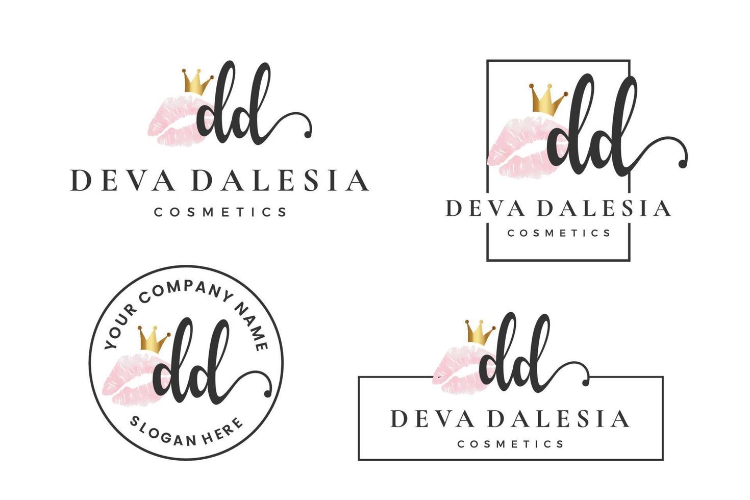 letra inicial dd d logo para labio, beso, lápiz labial, colección de diseño de vectores de maquillaje