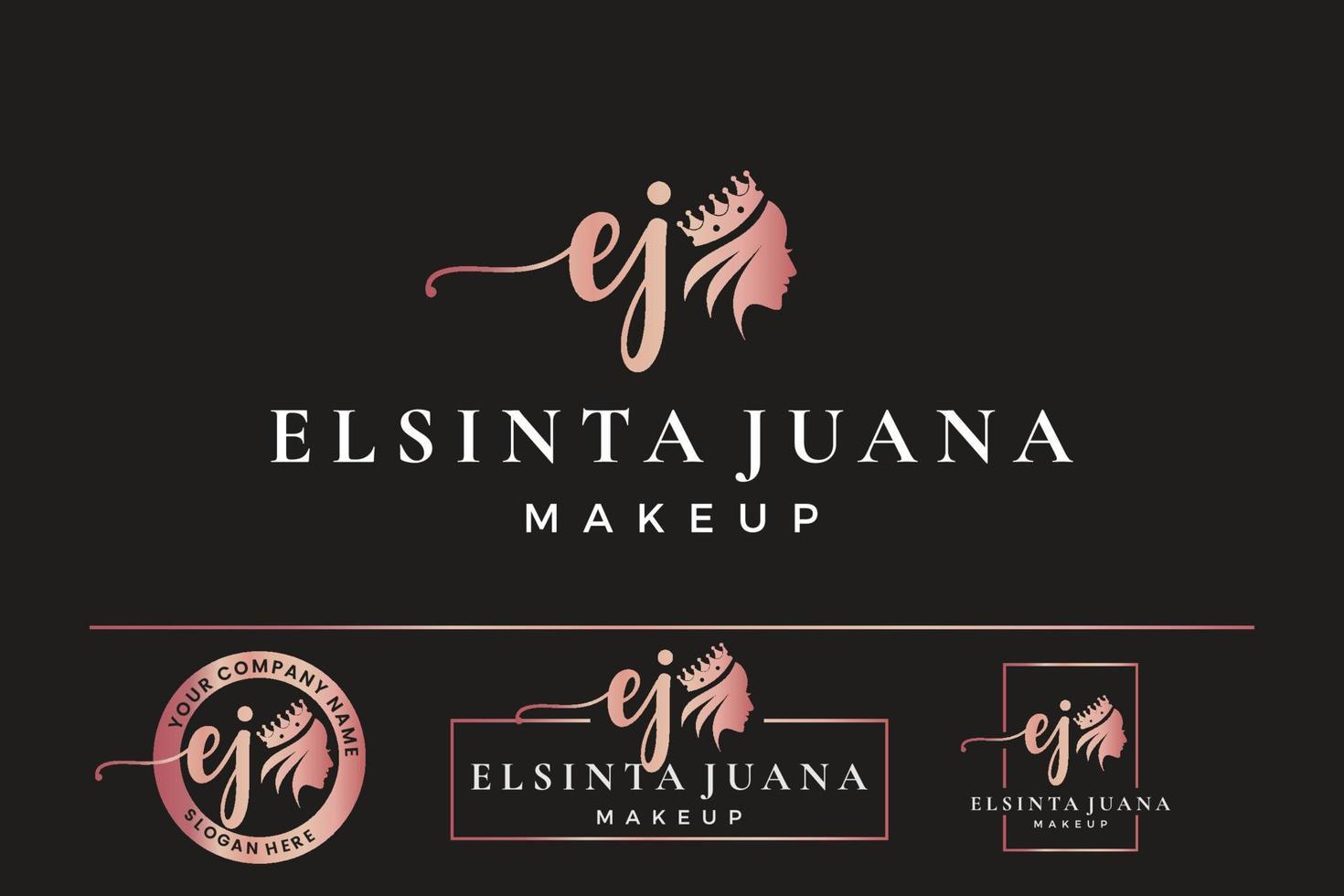 Initial letter EJ E logo feminine for woman face and beauty, silhouette vector design collection