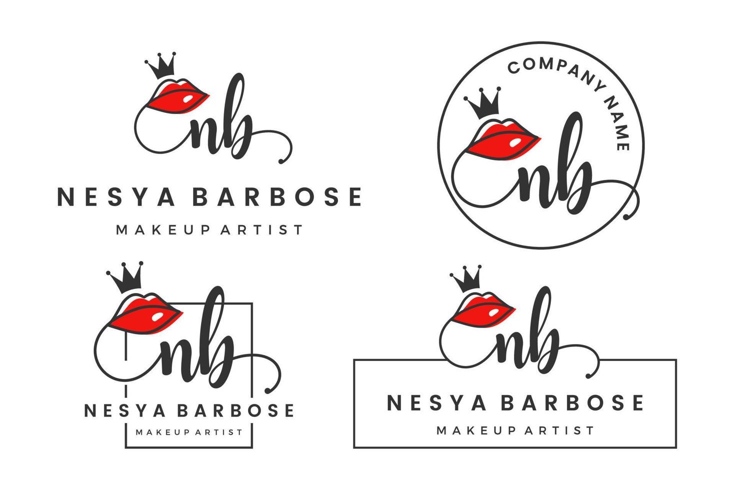 letra inicial nb n logo para labio, beso, lápiz labial, colección de diseño de vectores de maquillaje