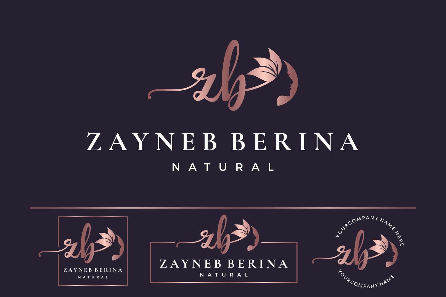 Initial letter ZB Z logo feminine for woman face and beauty, silhouette vector design collection