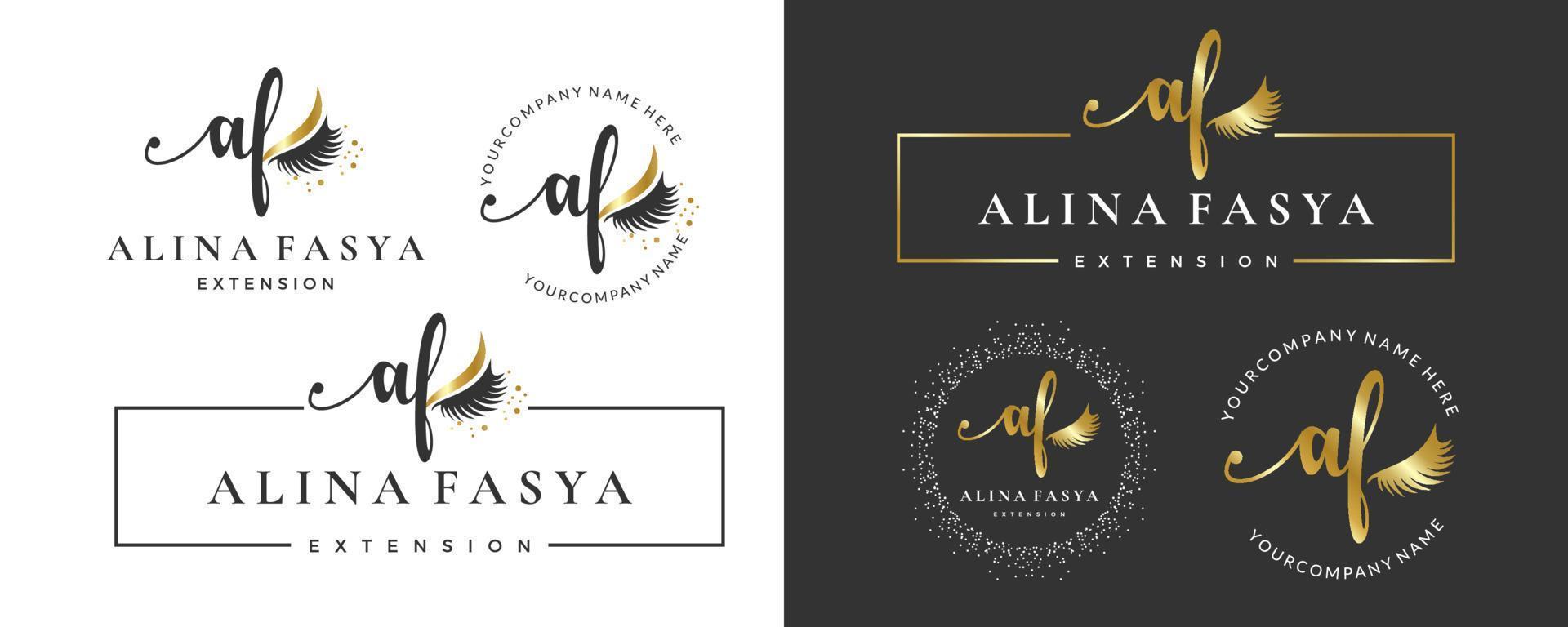 Initial letter AF A lash, Eyebrow, Lashes, eyelash extension logo design collection for Branding vector