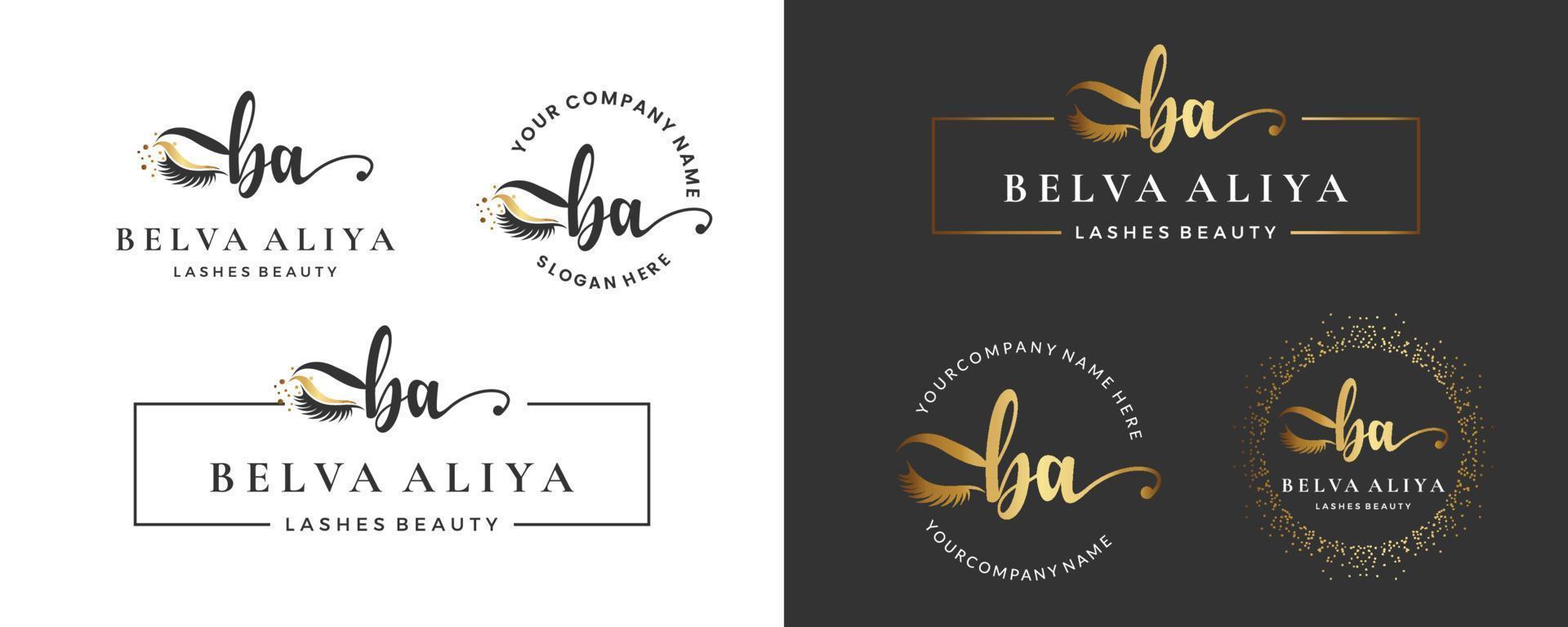 Initial letter BA B lash, Eyebrow, Lashes, eyelash extension logo design collection for Branding vector