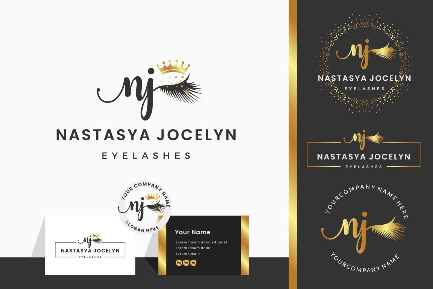 Initial letter NJ N lash, Eyebrow, Lashes, eyelash extension logo design collection for Branding vector