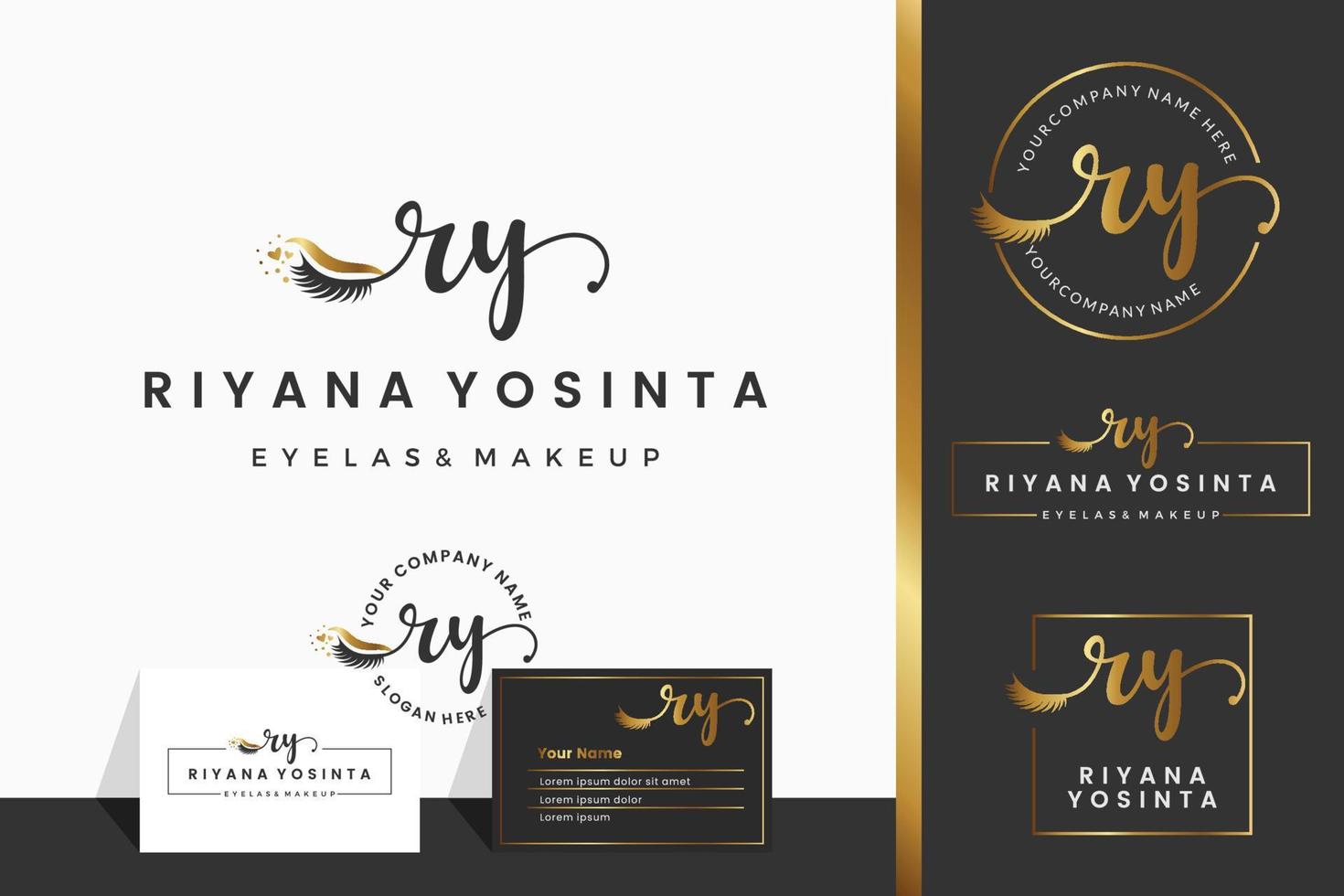Initial letter RY R lash, Eyebrow, Lashes, eyelash extension logo design collection for Branding vector