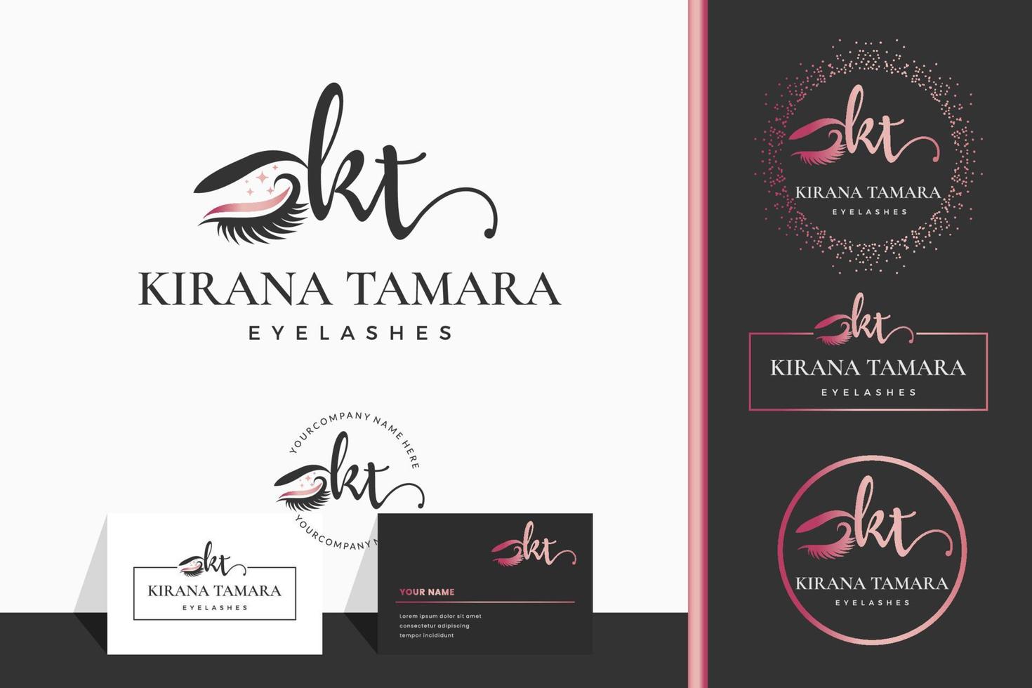 Initial letter K KT lash, Eyebrow, Lashes, eyelash extension logo design collection for Branding vector