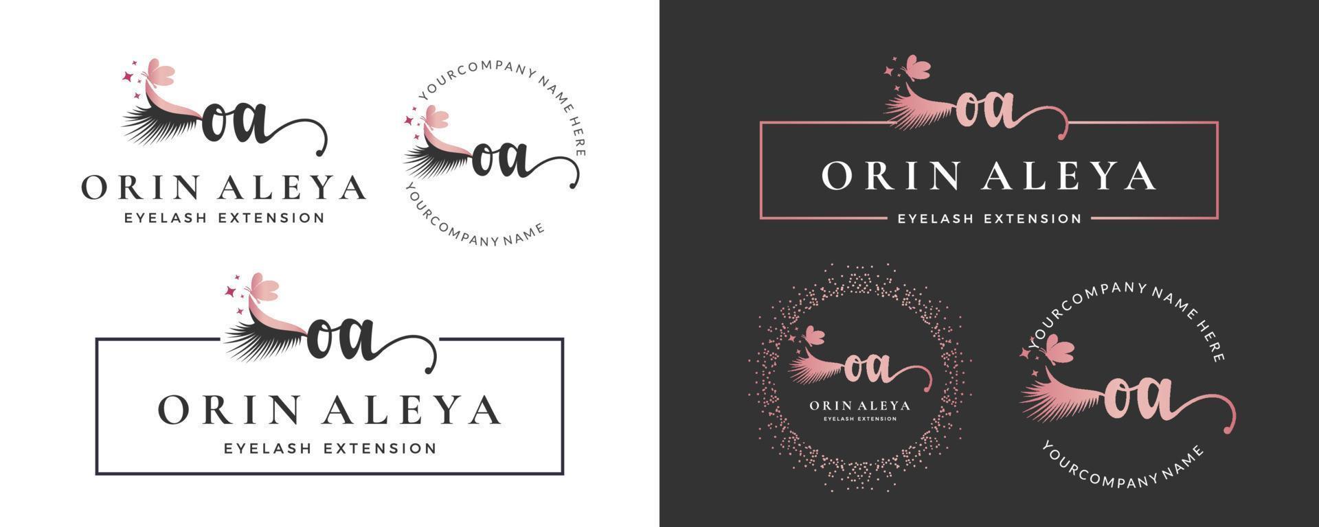 Initial letter OA O lash, Eyebrow, Lashes, eyelash extension logo design collection for Branding vector
