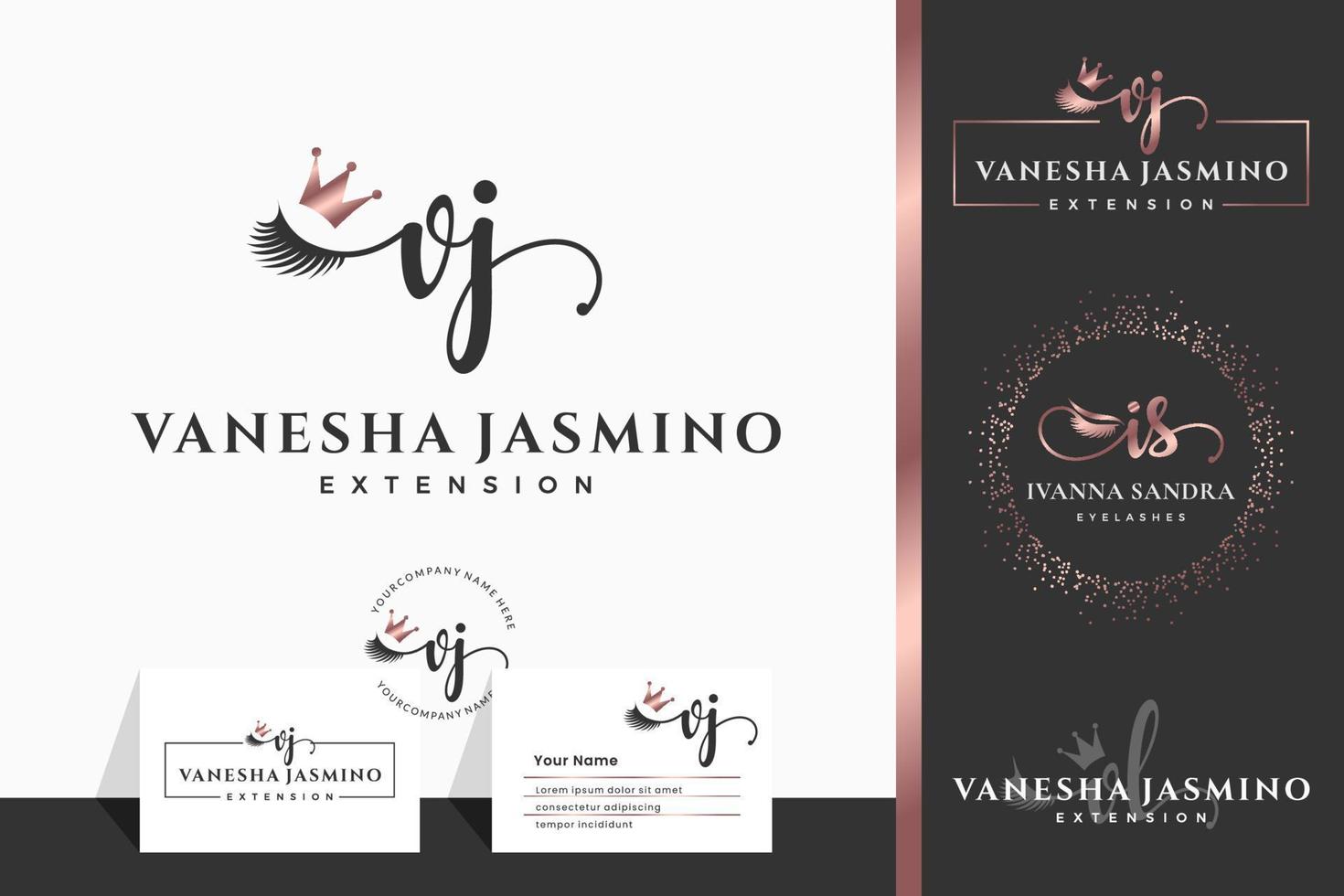 Initial letter V VJ lash, Eyebrow, Lashes, eyelash extension logo design collection for Branding vector
