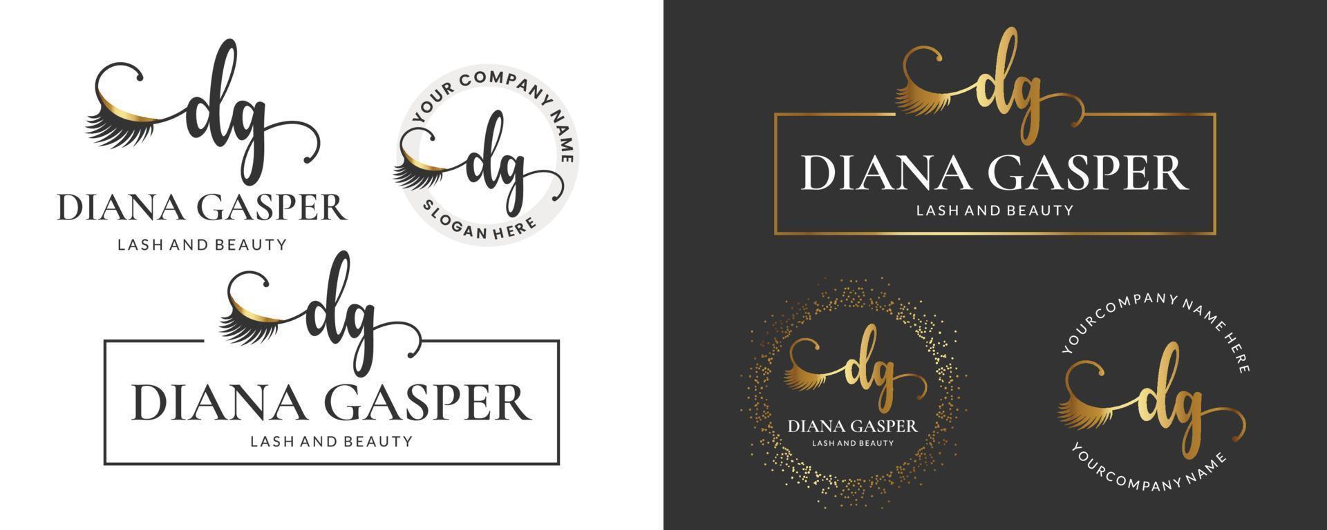 Initial letter DG D lash, Eyebrow, Lashes, eyelash extension logo design collection for Branding vector