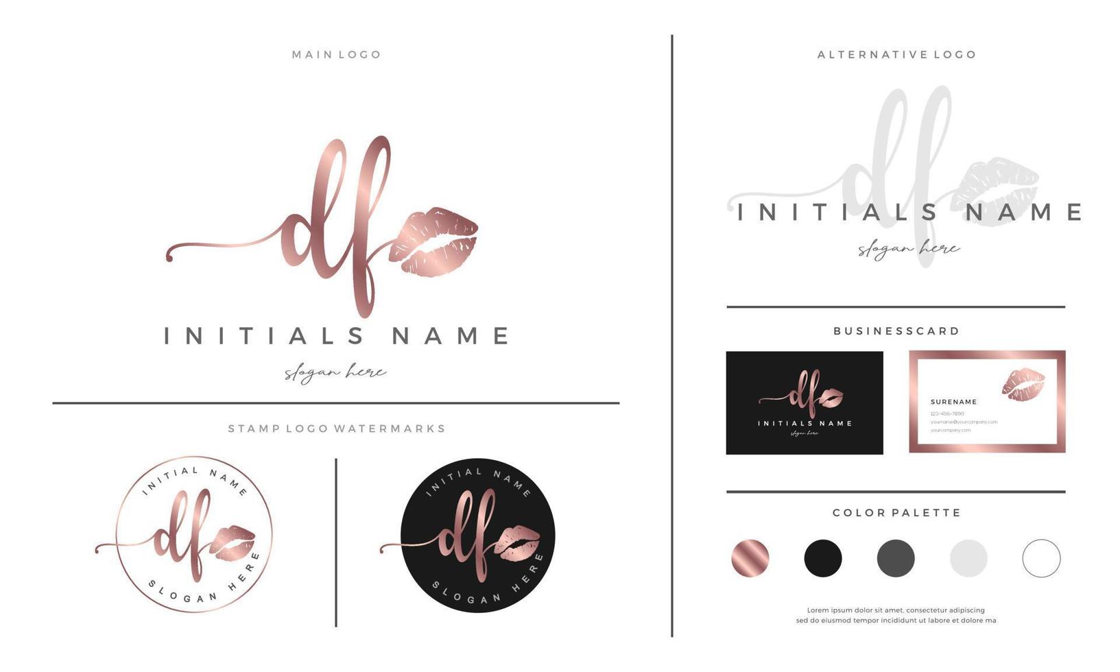 handwriting letter DF D F Initial logo template for lipstick kiss or makeup vector