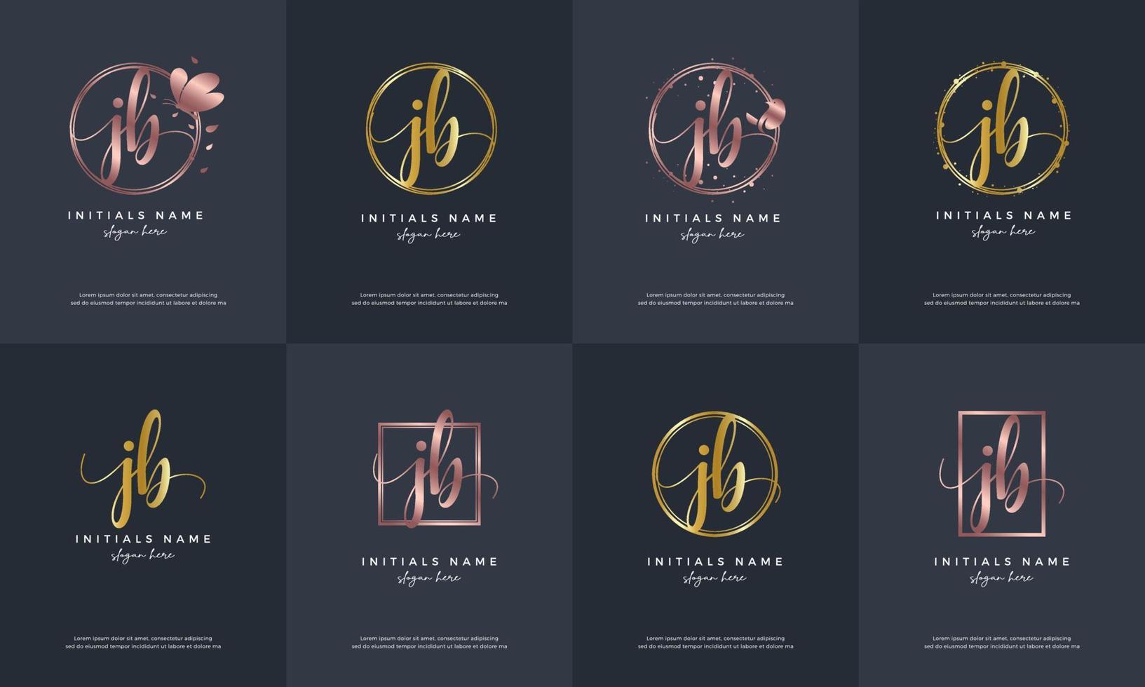 initial letter JB J B handwriting logo set design template. vector