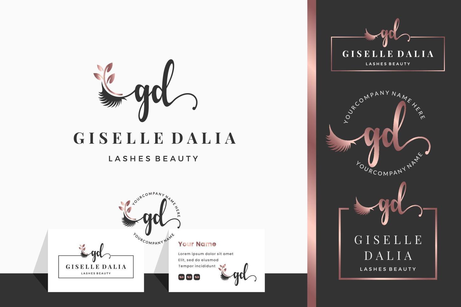 Initial letter G GD lash, Eyebrow, Lashes, eyelash extension logo design collection for Branding vector
