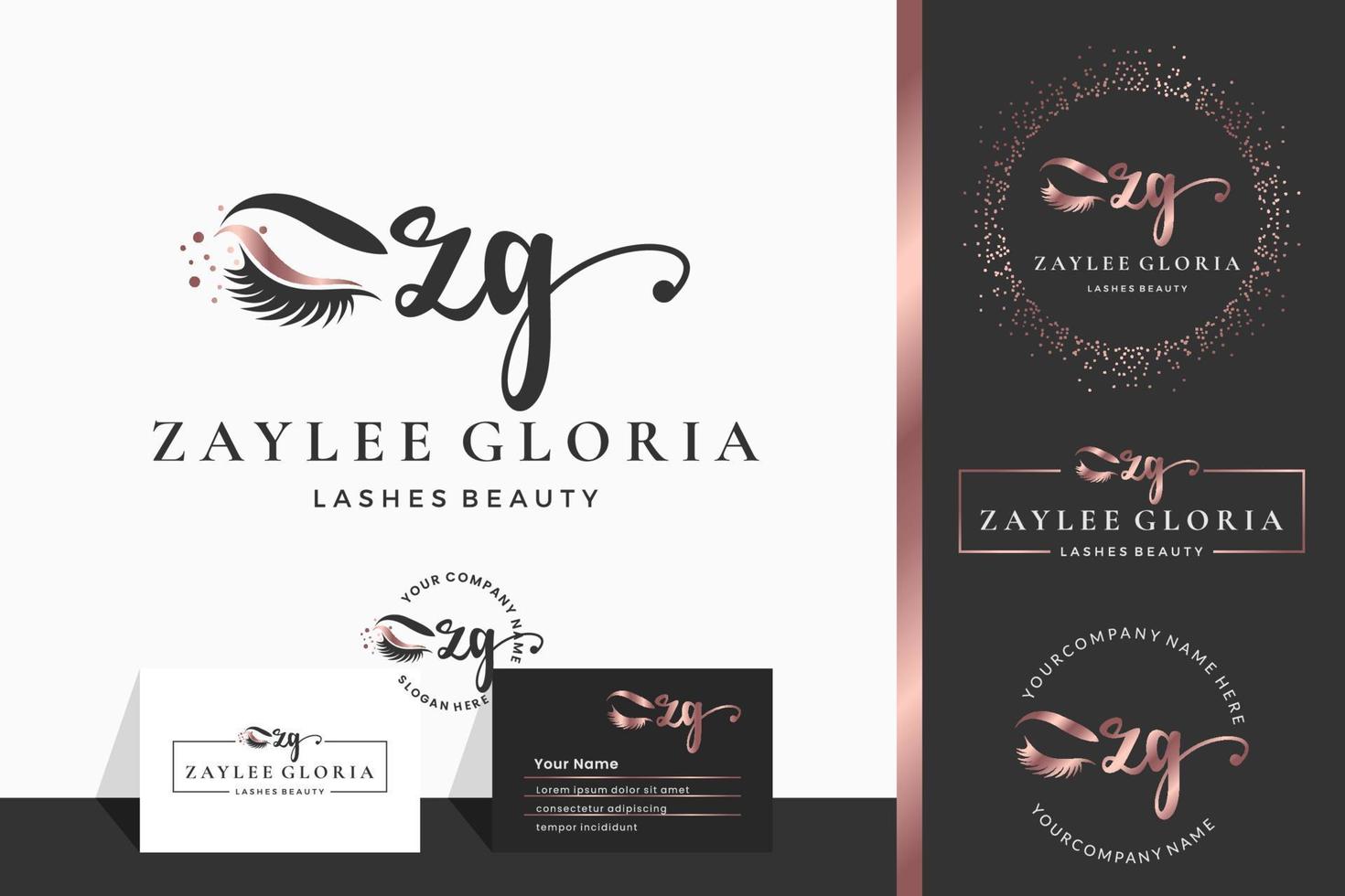 Initial letter Z ZG lash, Eyebrow, Lashes, eyelash extension logo design collection for Branding vector