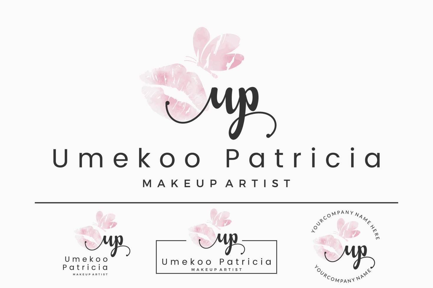 Initial letter UP U logo for lip, kiss, lipstick, makeup vector design collection