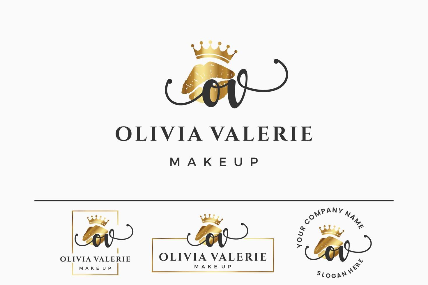 Initial letter OV O logo for lip, kiss, lipstick, makeup vector design collection