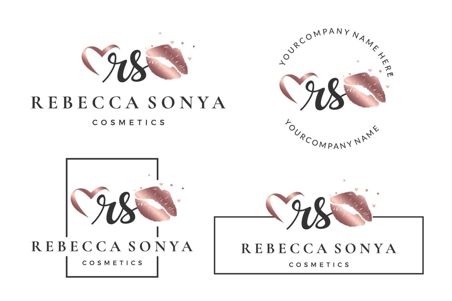 logotipo inicial de la letra rs r para labios, besos, pintalabios, colección de diseño de vectores de maquillaje