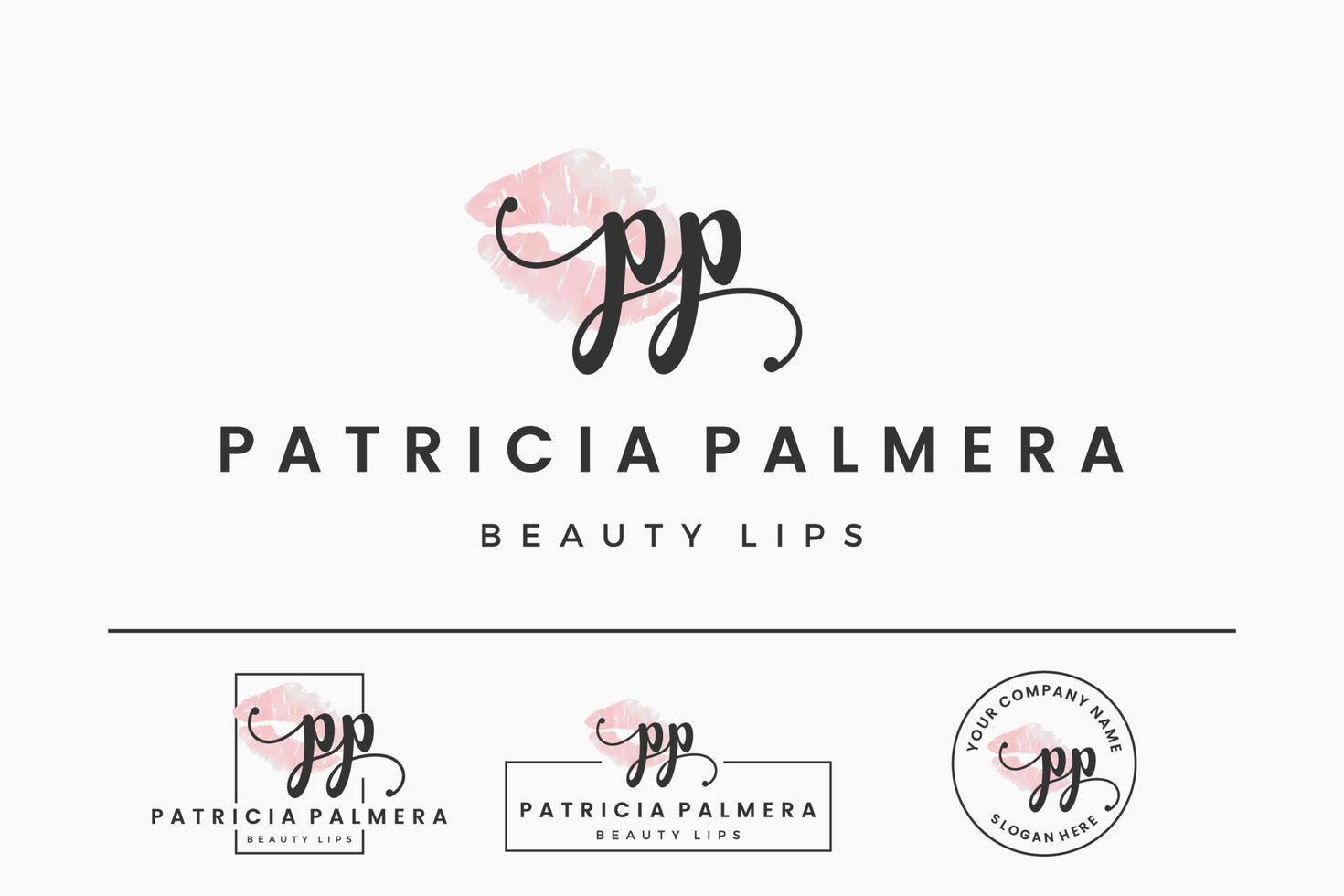 logotipo inicial de la letra pp p para labio, beso, lápiz labial, colección de diseño de vectores de maquillaje