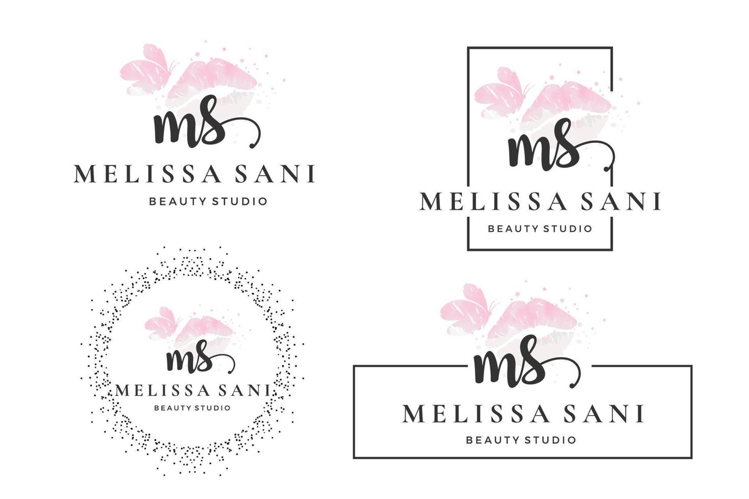 letra inicial ms m logo para labio, beso, lápiz labial, colección de diseño de vectores de maquillaje