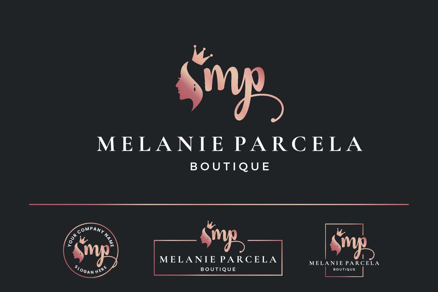 Initial letter MP M logo feminine for woman face and beauty, silhouette vector design collection