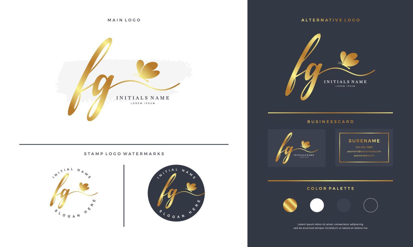 handwriting initial of letter FG F G logo design with butterfly. vector