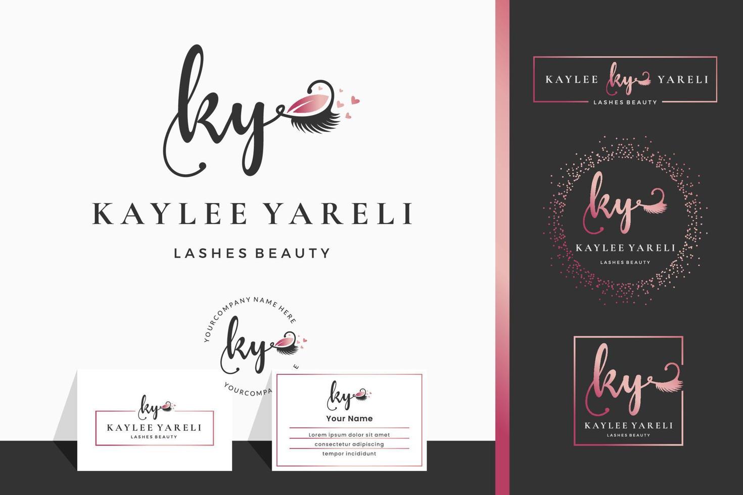 Initial letter KY K lash, Eyebrow, Lashes, eyelash extension logo design collection for Branding . vector