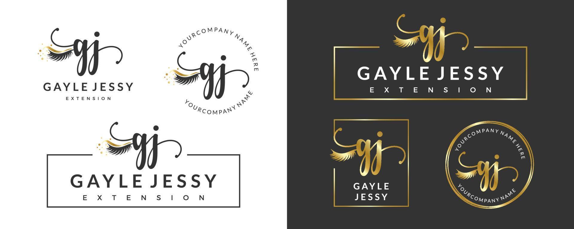 Initial letter GJ G lash, Eyebrow, Lashes, eyelash extension logo design collection for Branding vector