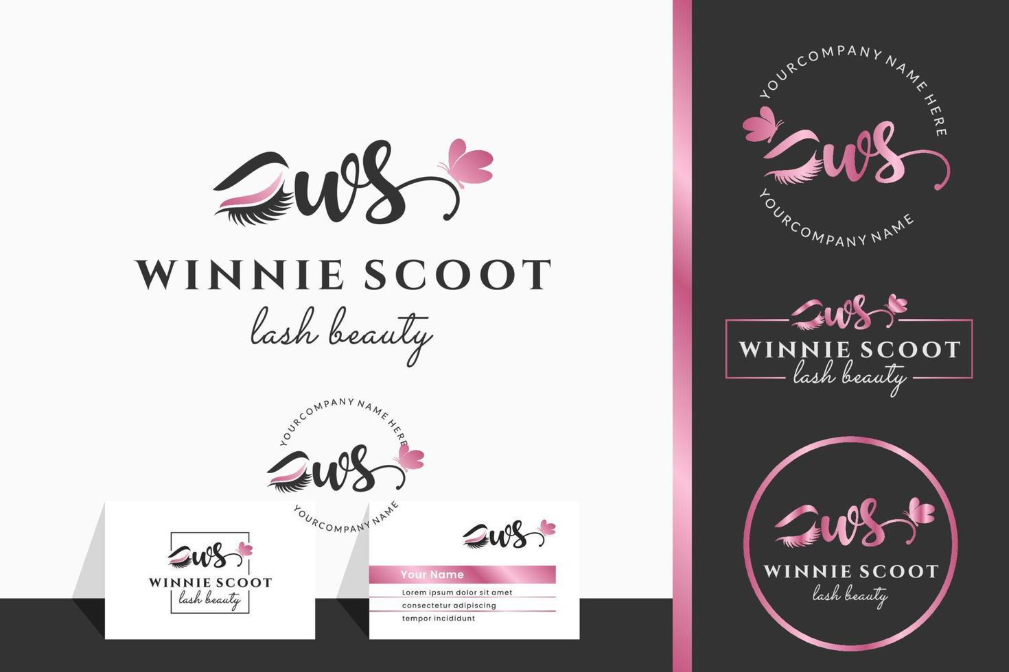 Initial letter W WS lash, Eyebrow, Lashes, eyelash extension logo design collection for Branding vector