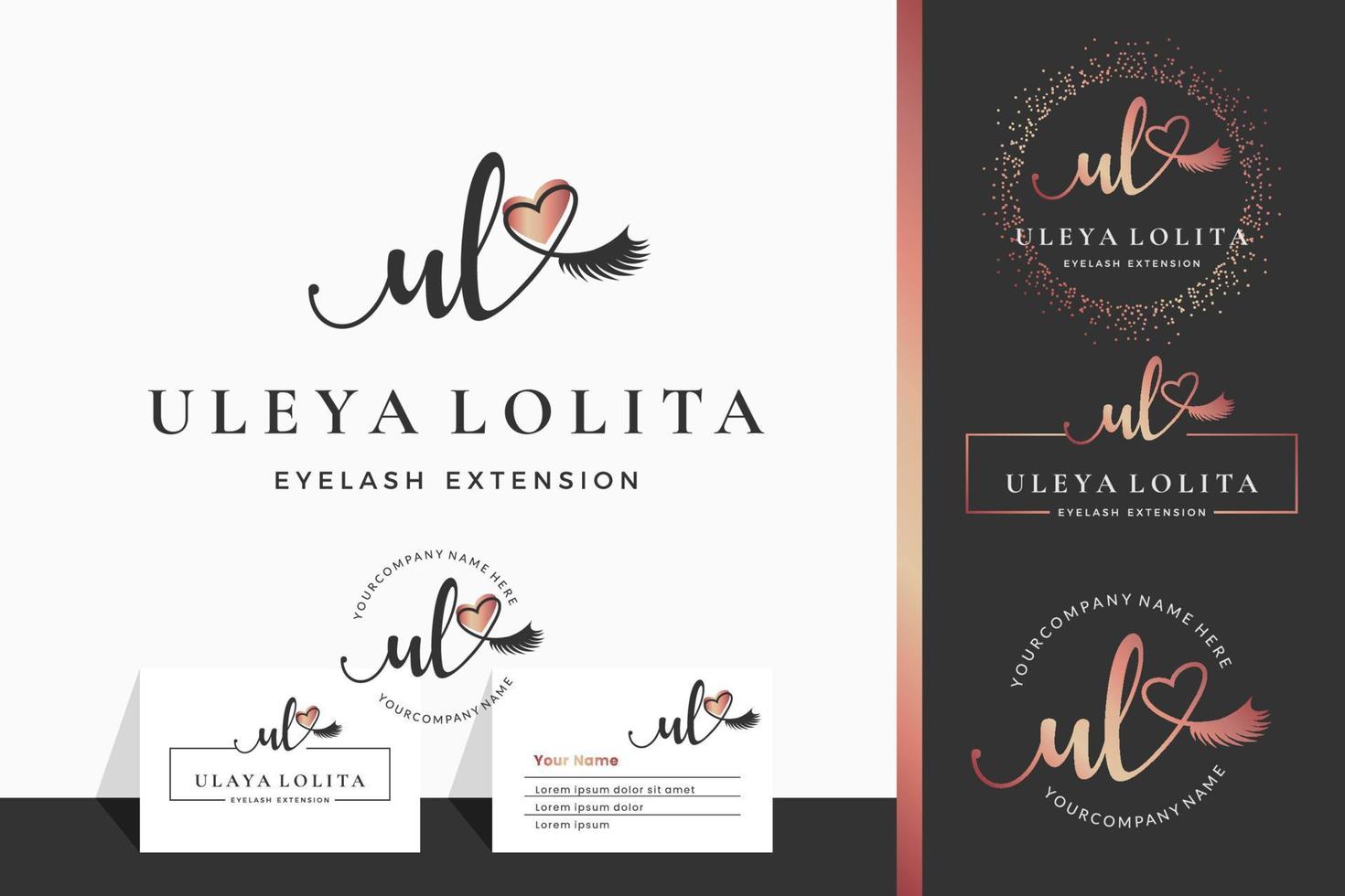 Initial letter UL U lash, Eyebrow, Lashes, eyelash extension logo design collection for Branding vector