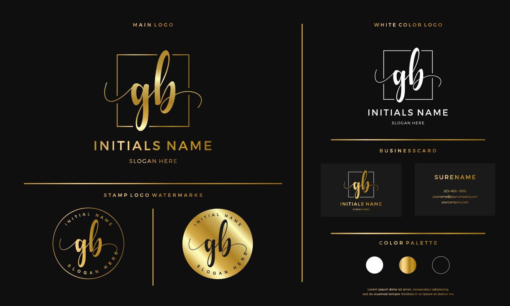 golden Initial GB letter G B handwriting logo design line square vector