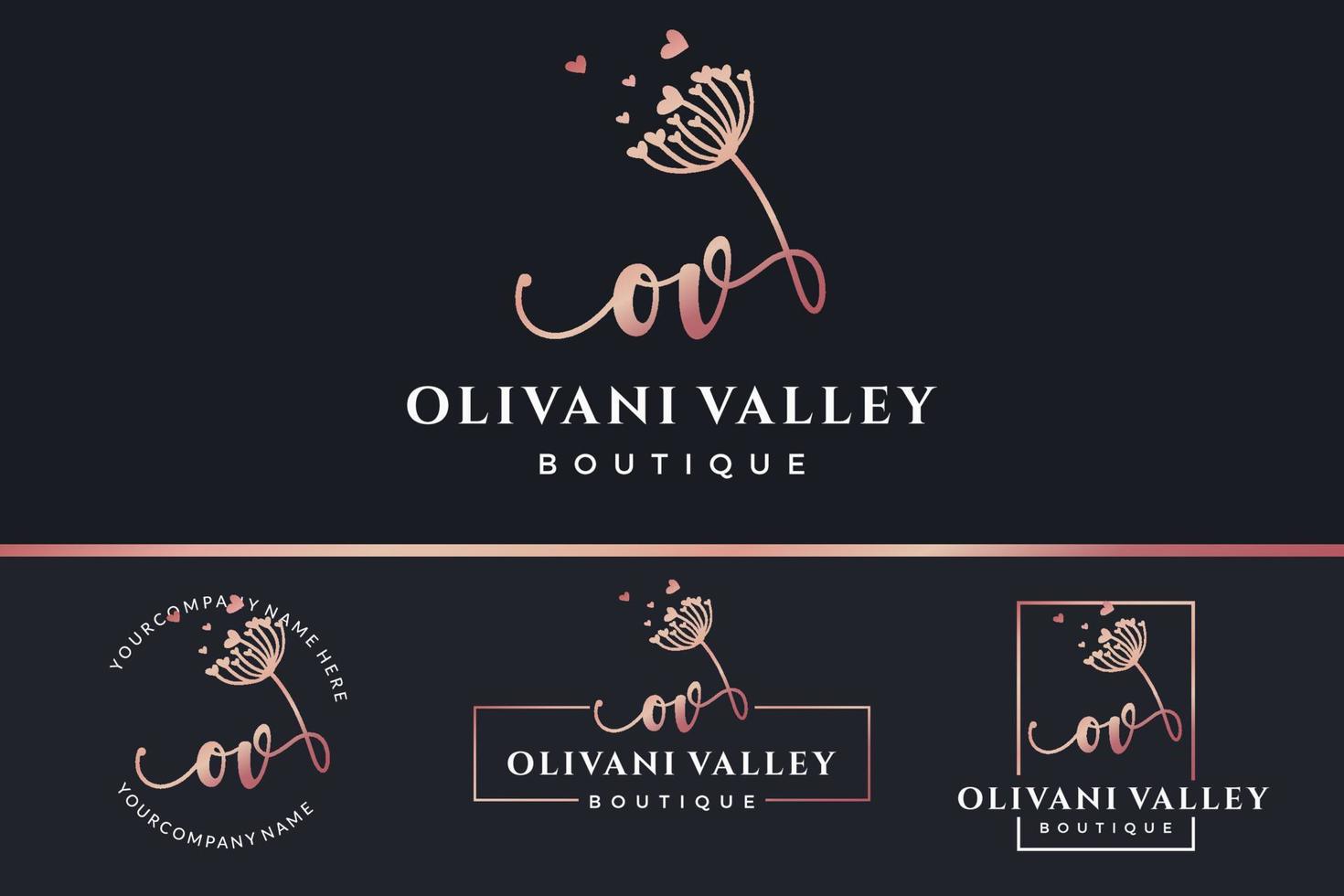 Initial letter OV O logo flower, leaf and beauty. Floral and botanical design template collection vector
