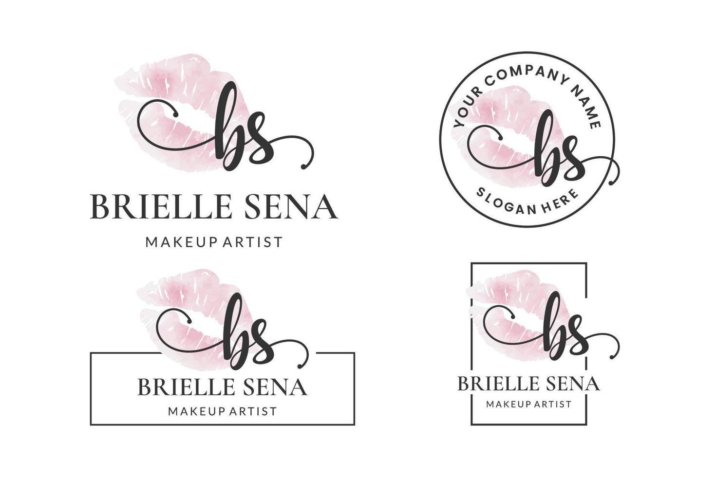 Initial letter BS B logo for lip, kiss, lipstick, makeup vector design collection