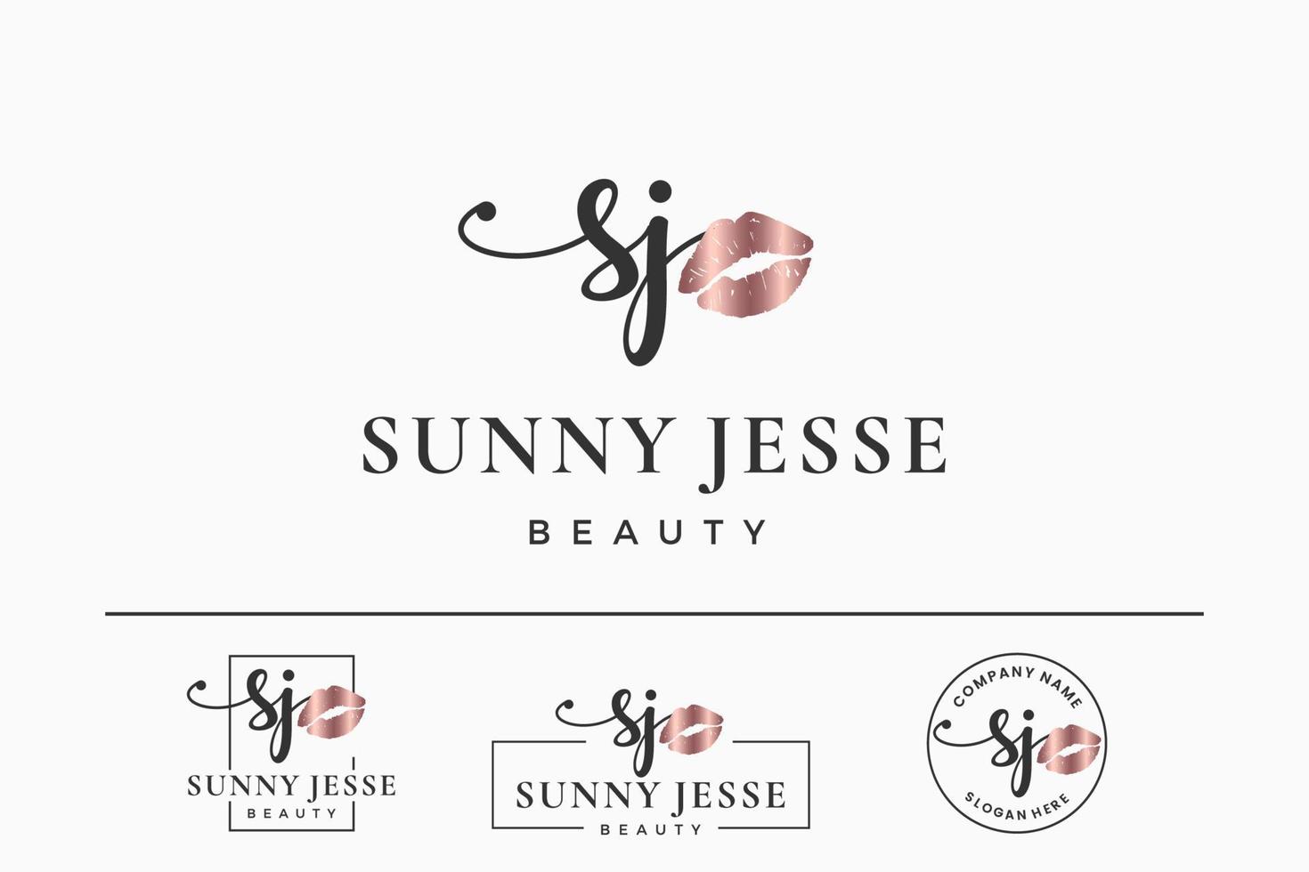 letra inicial sj s logo para labio, beso, lápiz labial, colección de diseño de vectores de maquillaje