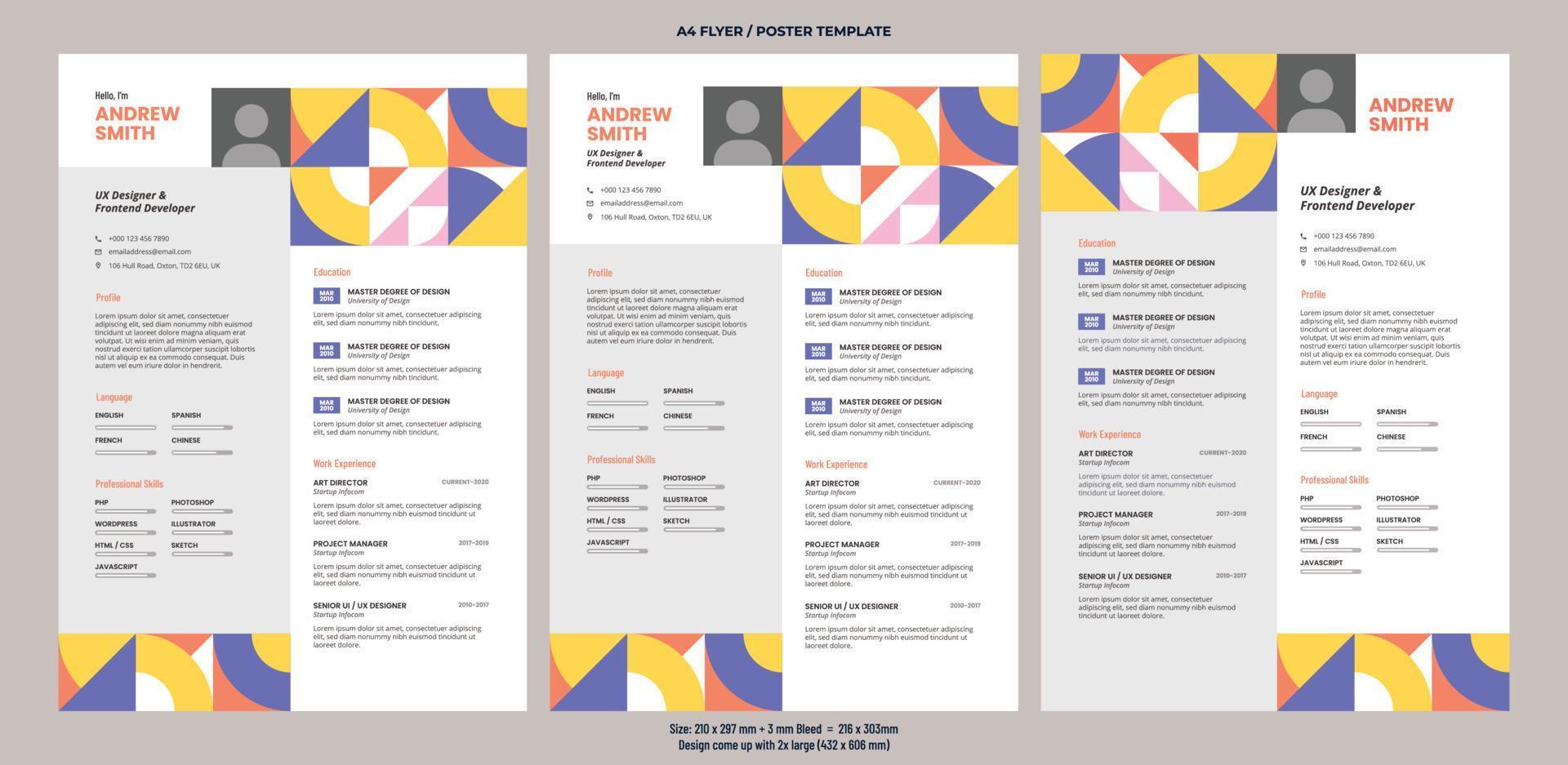 curriculum vitae plantilla de volante a4 vector