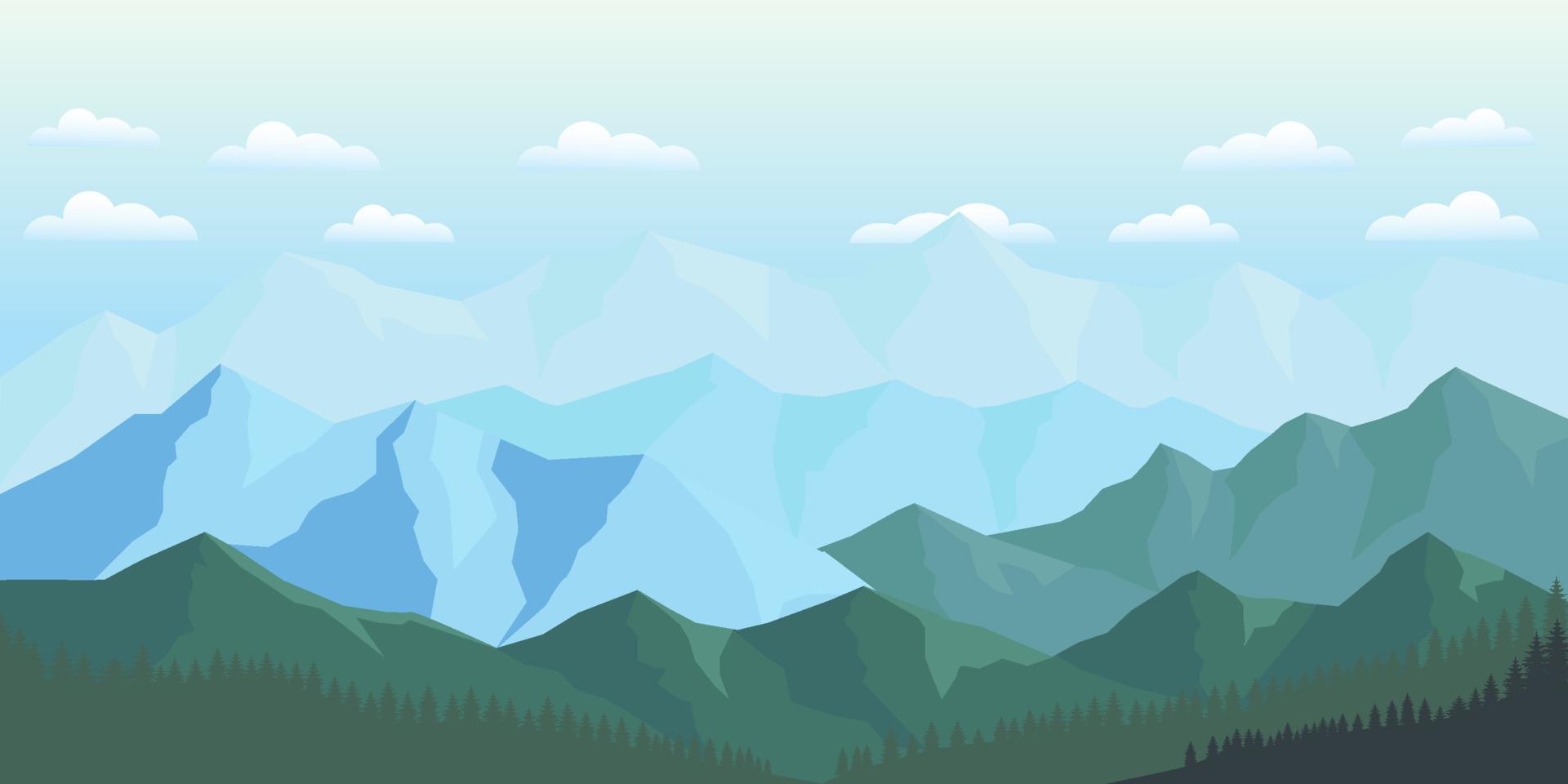 ilustración de fondo de paisaje de montañas de diseño plano vector