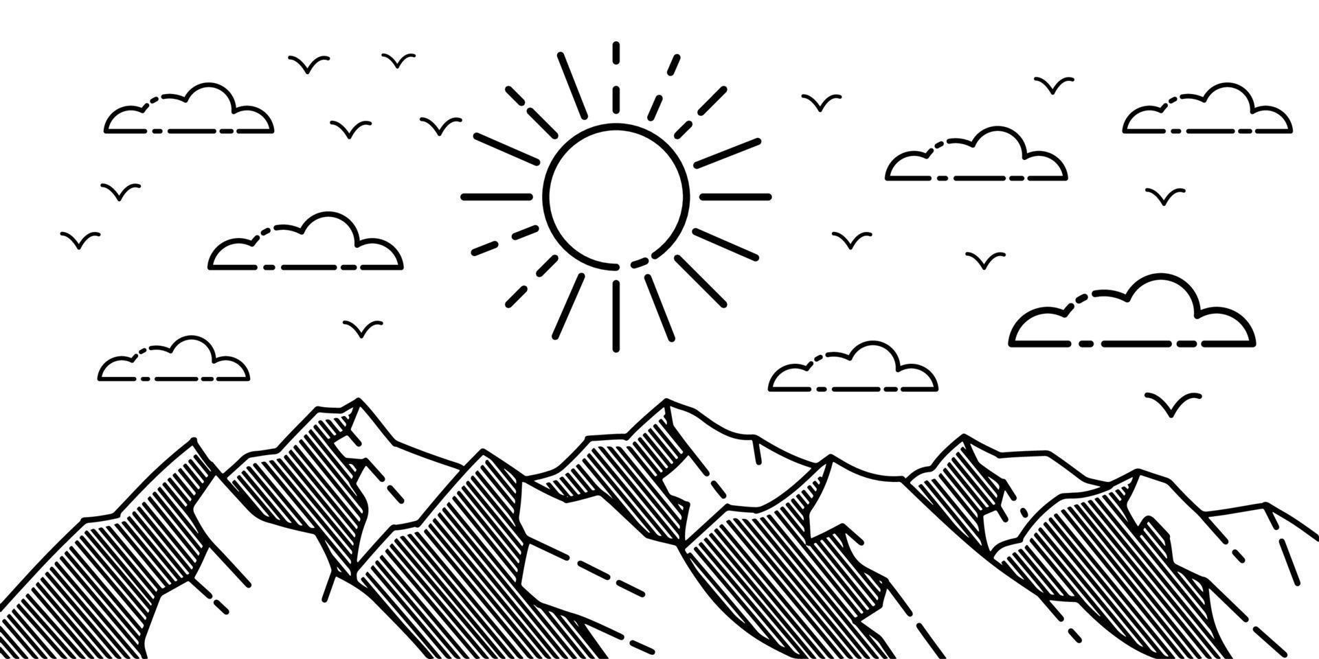 landscape mountains background illustration in monoline styles vector