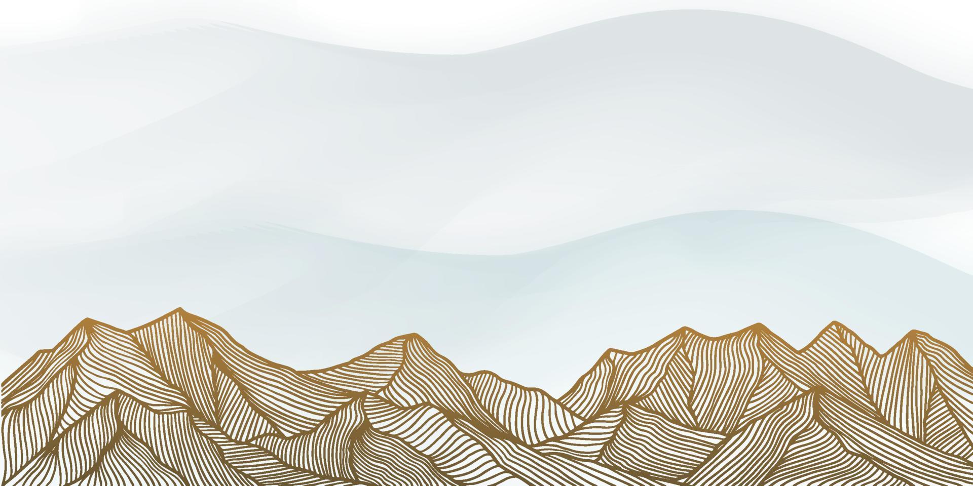 diseño de fondo de paisaje de montañas doradas abstractas degradadas en estilos de artes lineales vector