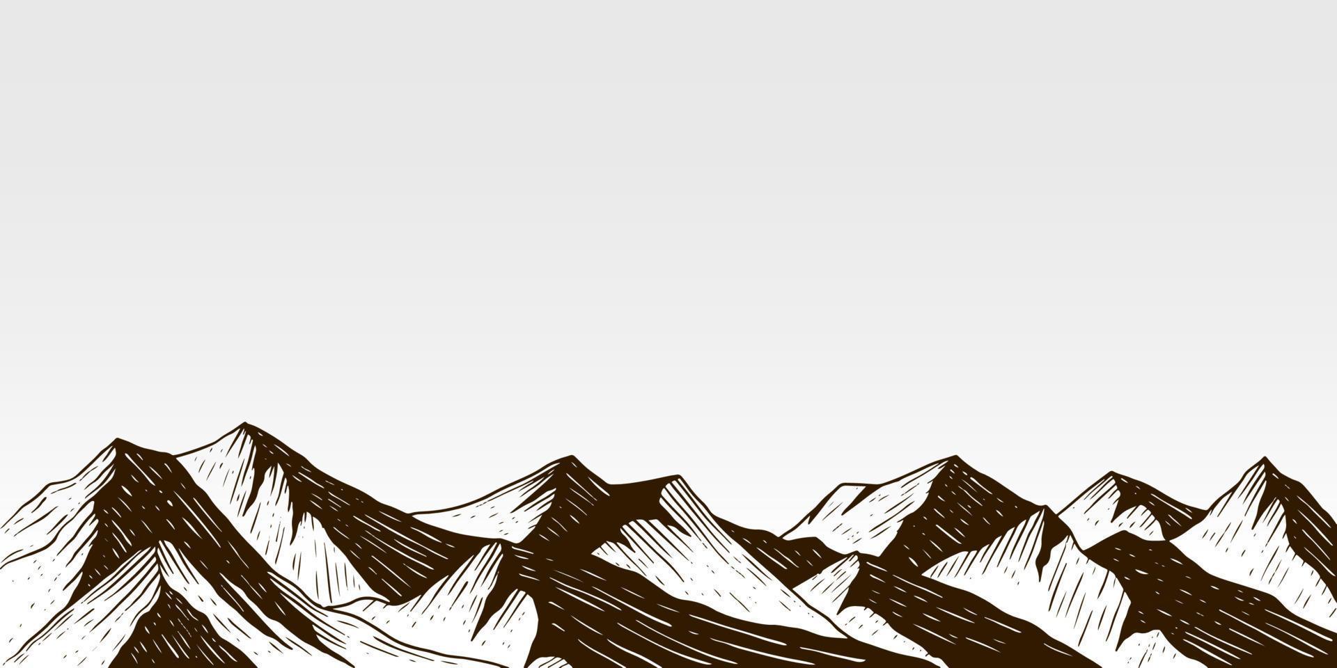 hand drawn landscape mountains background design with copyspace vector