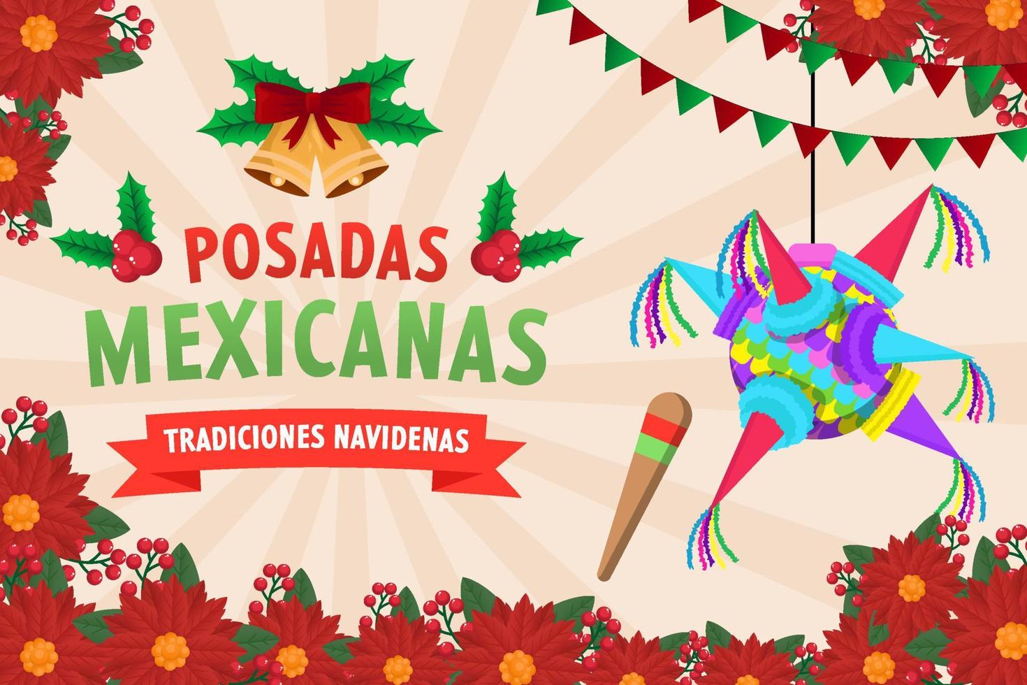 ilustración de banner horizontal de posadas mexicanas de diseño plano vector