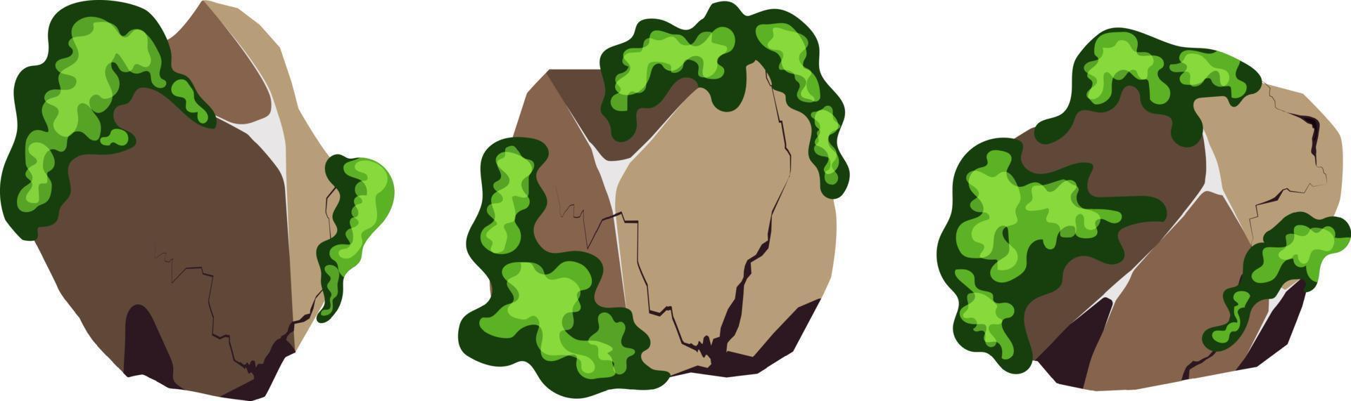 Collection of stones of various shapes and moss.Coastal pebbles,cobblestones,gravel,minerals and geological formations.Rock fragments,boulders and building material. vector