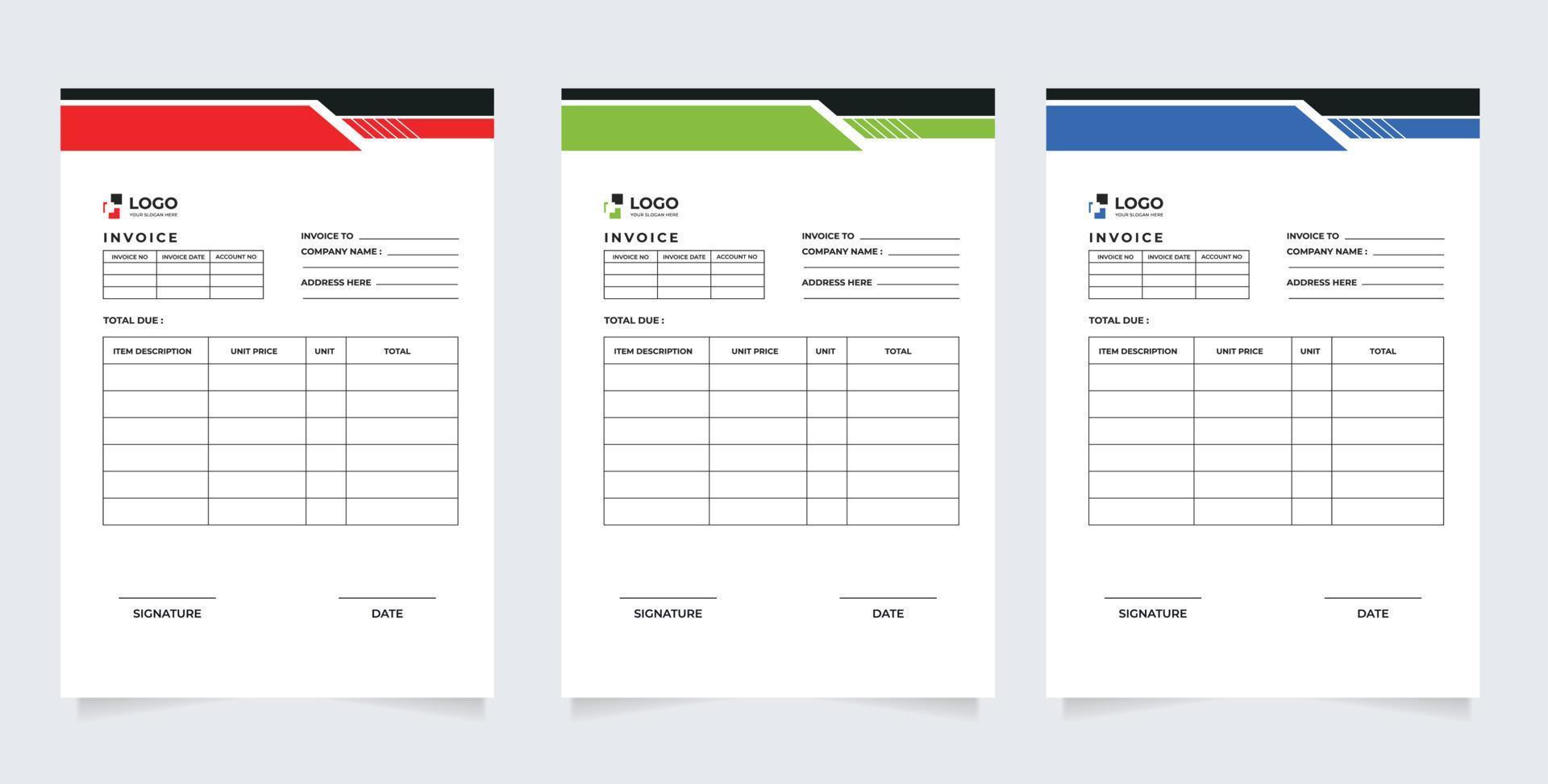 Business Invoice Template Design Illustration, Vector Invoice Template, Cash Memo, Vector Quotation Design Template