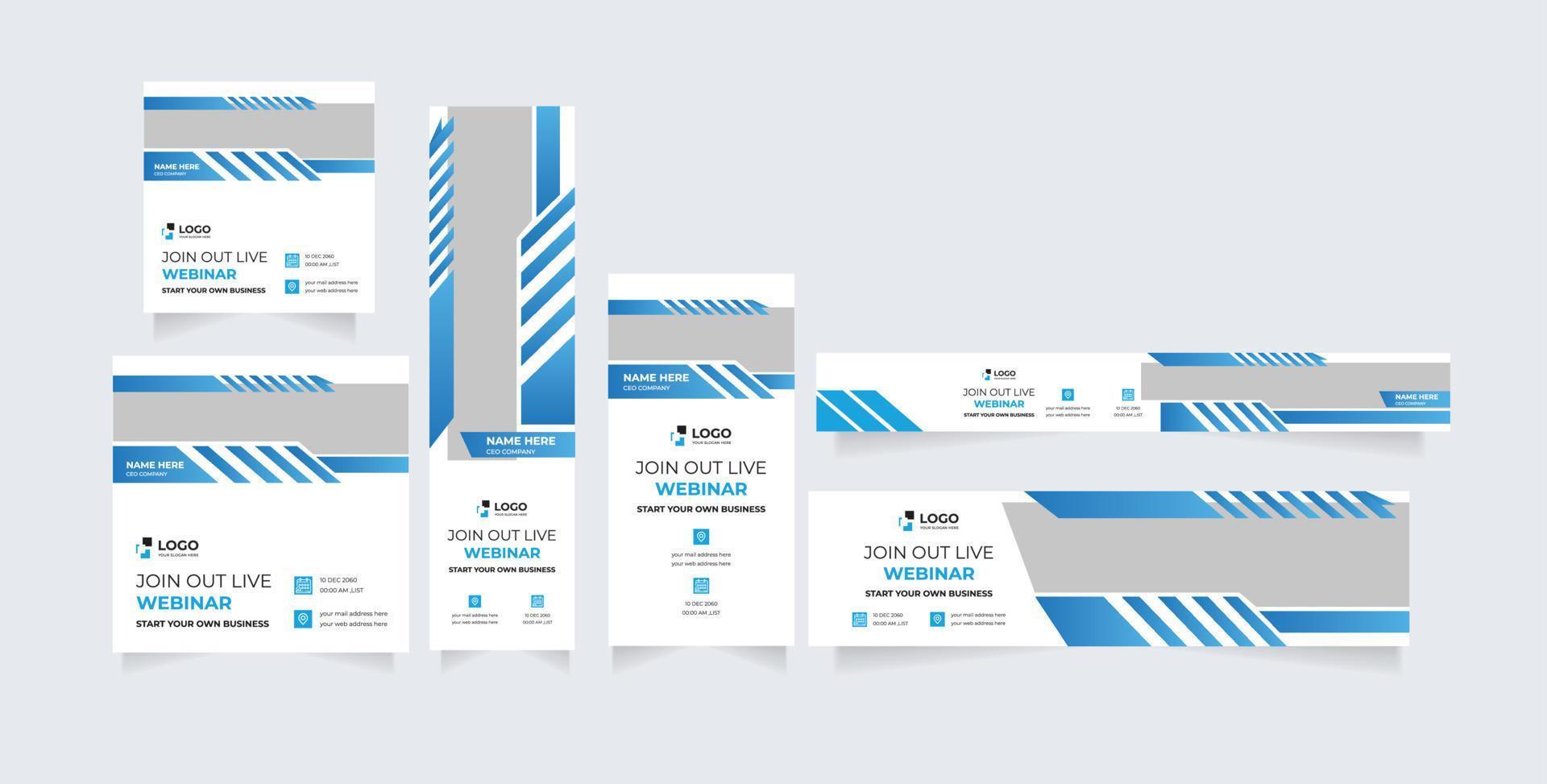 Webinar social media banner, for Business Live webinar or conference invite and Online business promotion banners design set vector