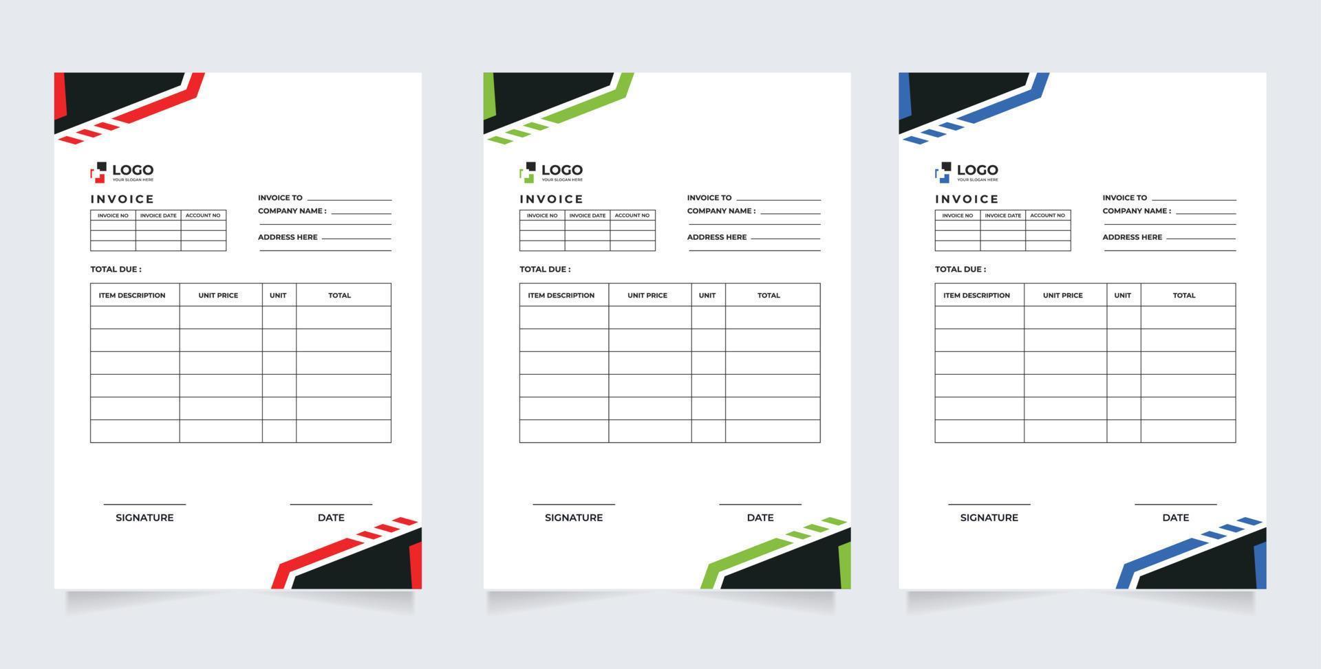 diseño de vector de plantilla de factura mínimo limpio. factura corporativa. factura moderna y minimalista para su diseño de identidad de marca