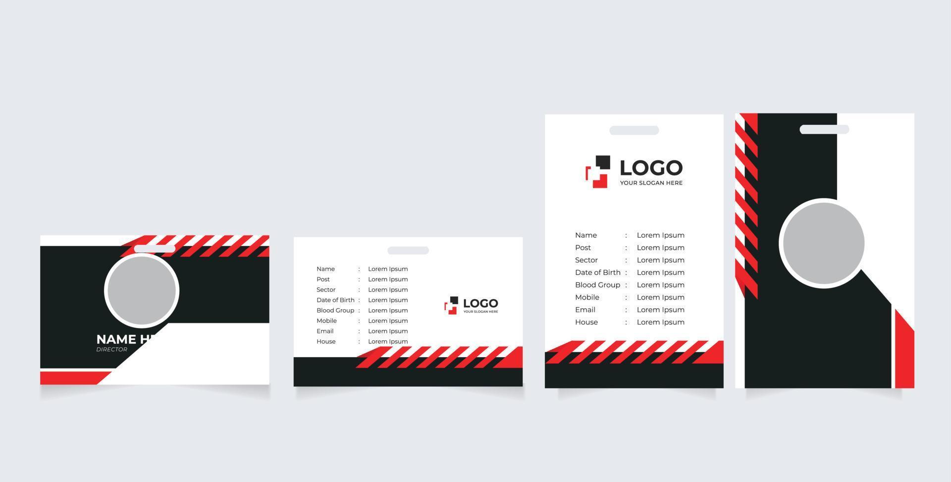 Corporate ID Card Design Template. Modern Horizontal and Clean Red Identity Cards vector