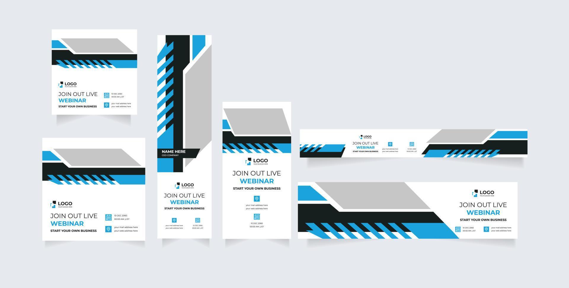 Webinar social media banner, for Business Live webinar or conference invite and Online business promotion banners design set vector