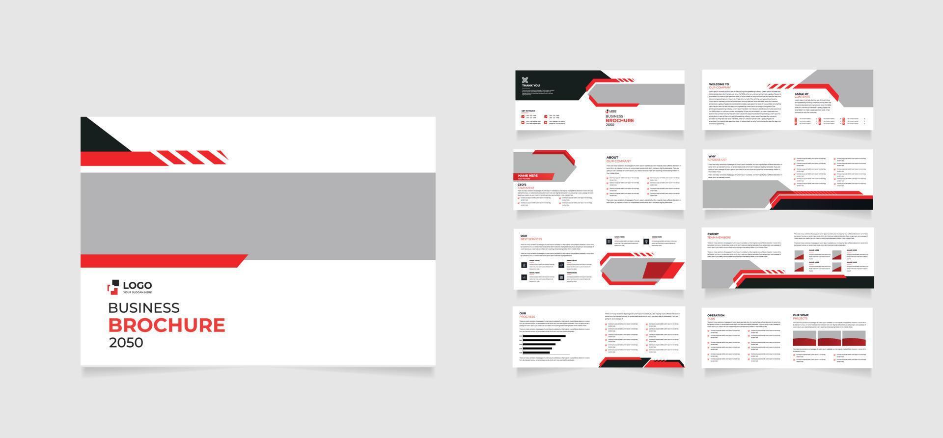 plantilla de folleto horizontal de 16 páginas, folleto de negocios corporativos, estilo simple y folleto plegable de diseño moderno, plantilla de informe anual, plantilla de folleto vector